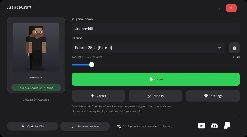 JuanseCraft Interface