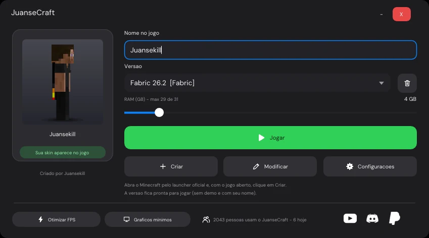 Interface do JuanseCraft